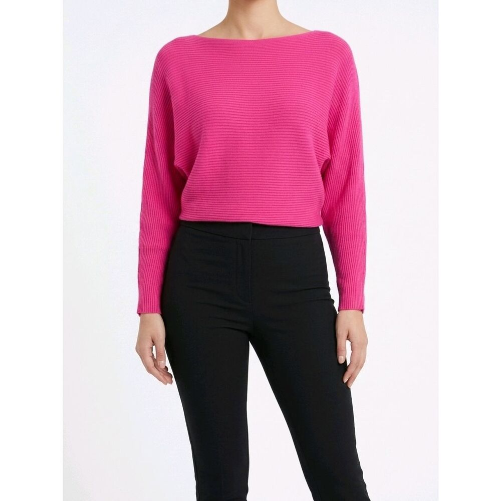 CeCe Hot Pink Boatneck Rib-Knit Sweater